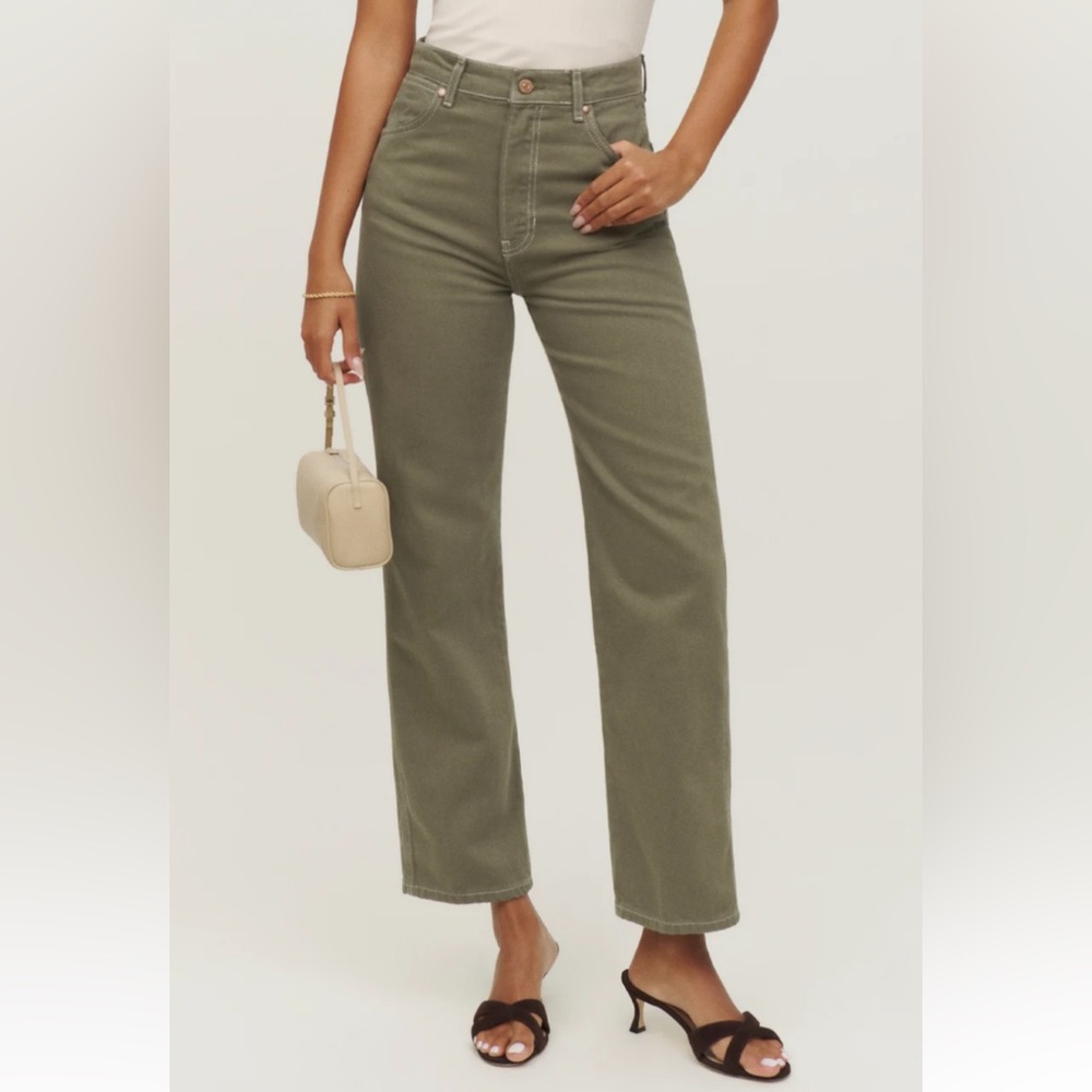 Reformation Olive Green Straight Leg Jeans